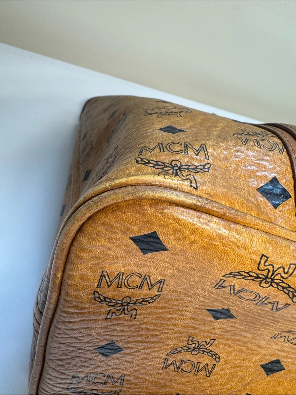 MCM Vintage Cognac Visetos Large Tote Bag